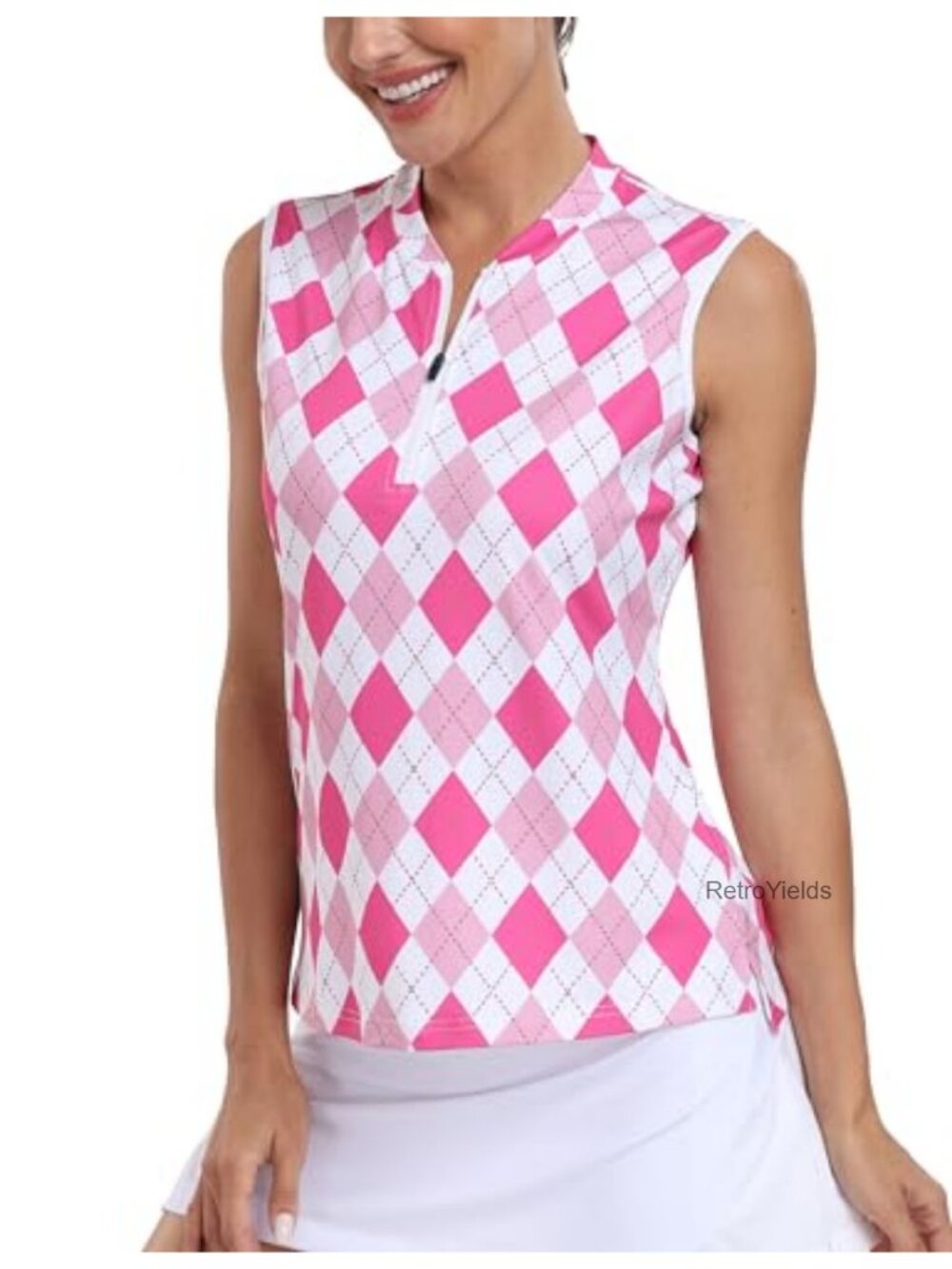 Sleeveless Golf Polo Shirt 1/4 Zip Collarless Athletic Top Quick-Dry Stretch